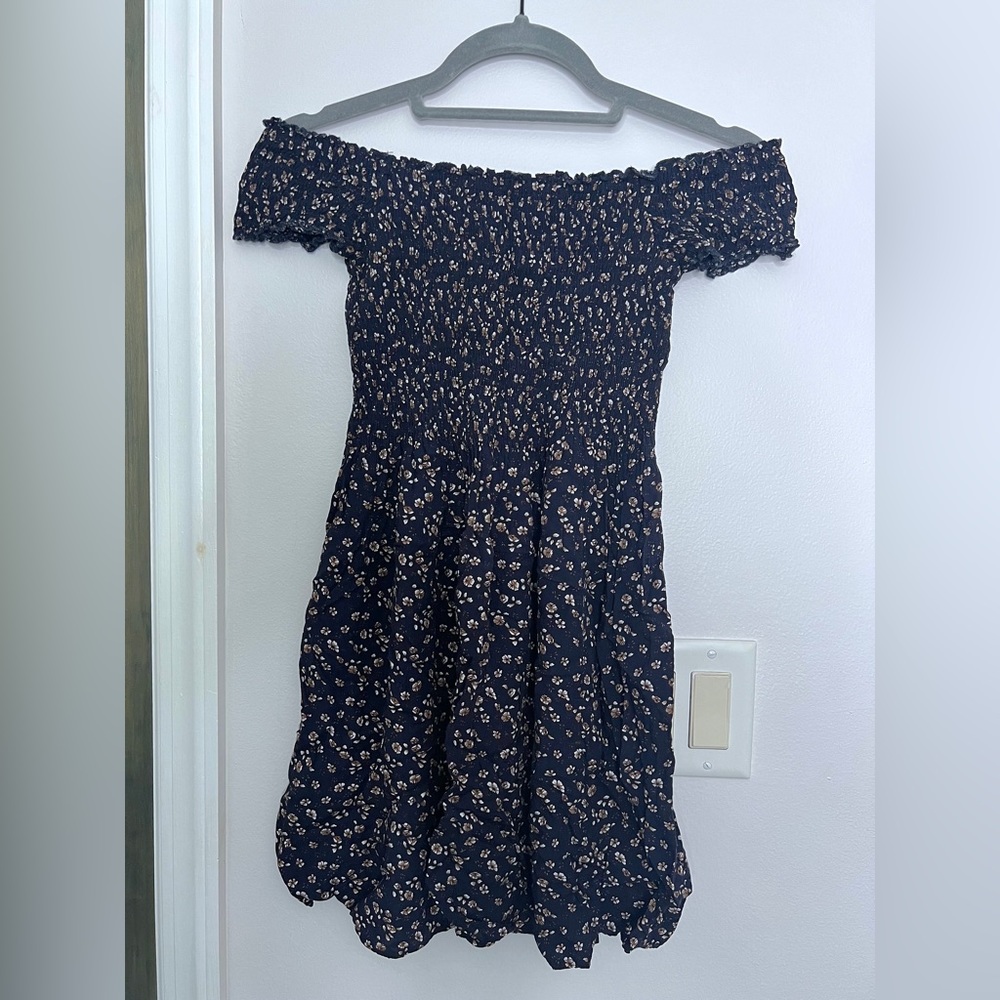 Dark Blue/Purple Floral Off the Shoulder PACSUN Sundress